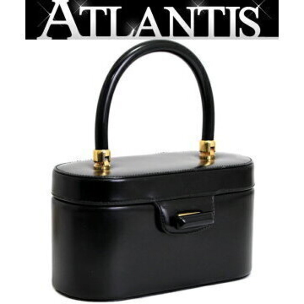 Gucci Top Handle Turnlock Handbag Vanity Black Calf Leather